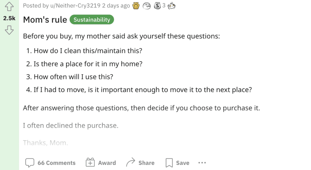 before you buy something ask youself these questions, Mom's Rule